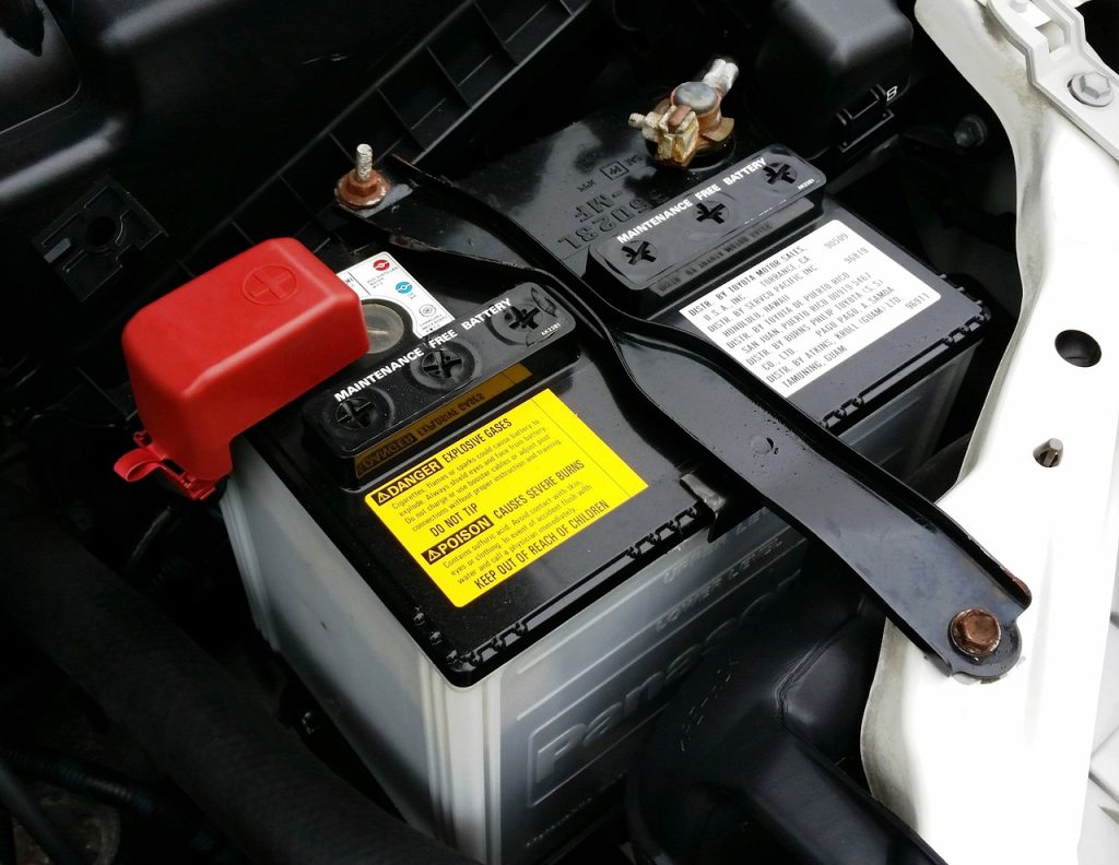 A car battery being checked in Redwood City, CA