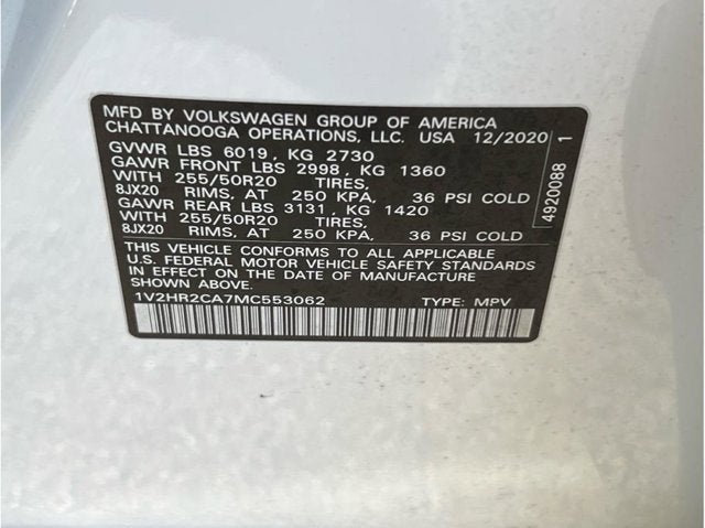 2021 Volkswagen Atlas SE 4Motion w/Tech Pkg Sport Utility 4D
